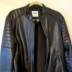 Black leather biker jacket